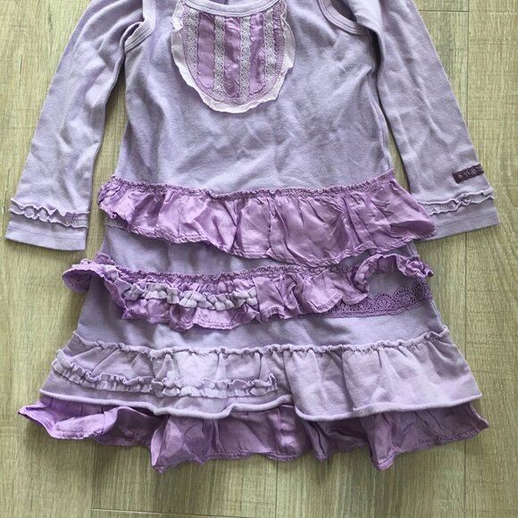 Naartjie Kids Girls Ruffle Layered Long Sleeve Dress Tunic Sz 4 Purple - Picture 2 of 7